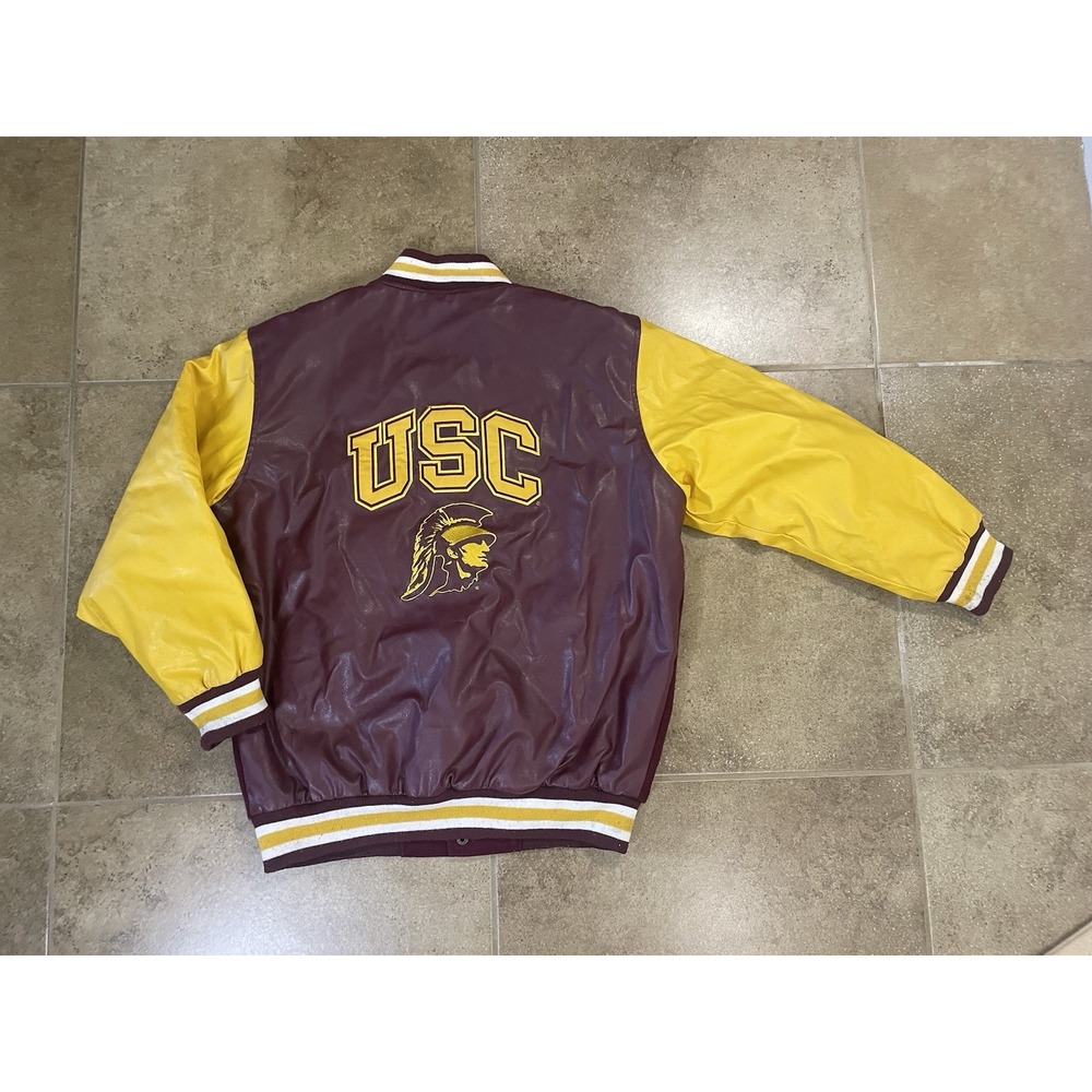 VTG Y2K USC Trojans Varsity Jacket Unisex XS Steve & Barry's Wool Faux Leather